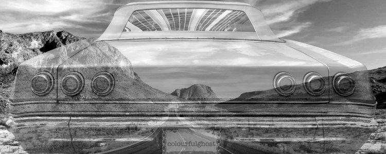 abstract double exposure car and road trip